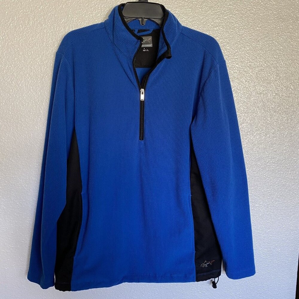 Greg Norman Pullover Mens‎ Sweatshirt Medium Blue Black 1/4 Zip Golf